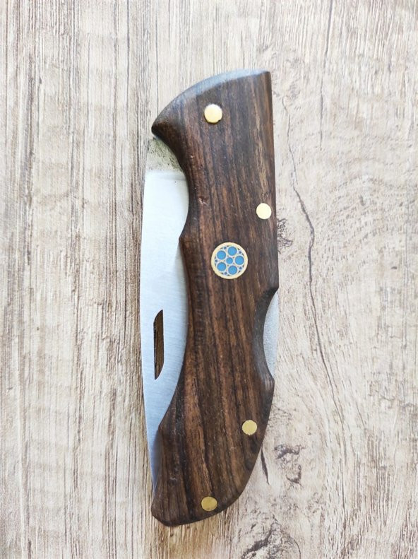 Hisar Mutfakta Yandan Basmalı Yaylı Kilitli Çakı sim Yazdırılabilir Kamp Bıçağı Ahşap Saplı Avcı Bıçağı