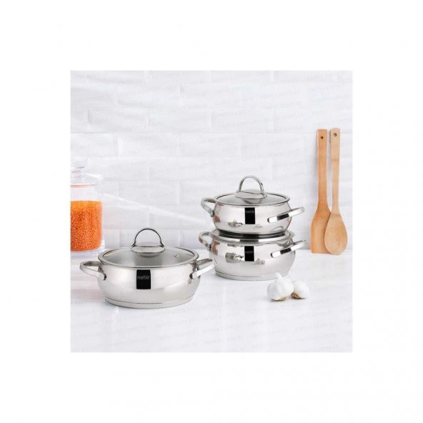 Nehir Silver Lüks 6 Parça Derin Tencere Seti