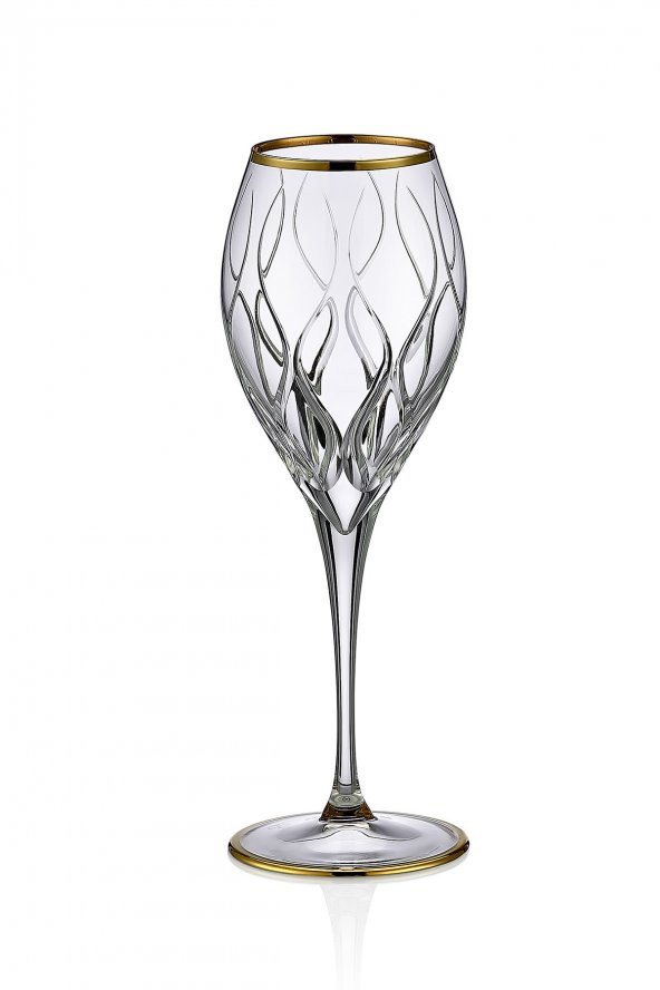 Kcd Kilim Altın Kesme El Dekor Yaldızlı Desenli Cam 6 Adet Ayaklı Bardak Kadeh - Resim 2