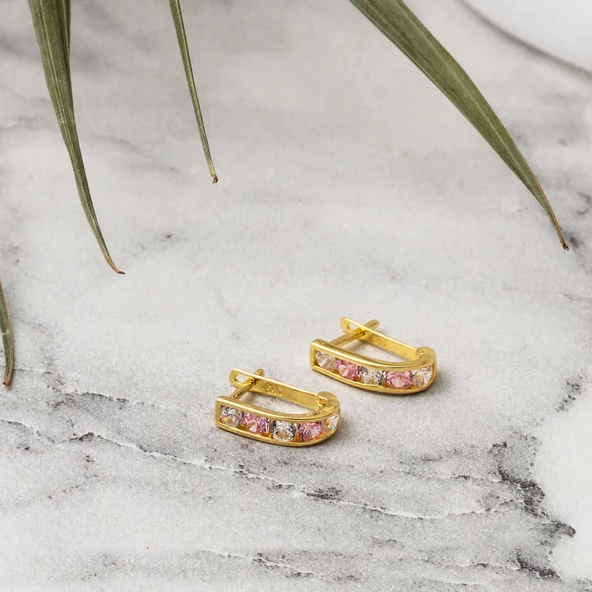 14 Ayar Altın Pembe Bebek Küpesi - Resim 3