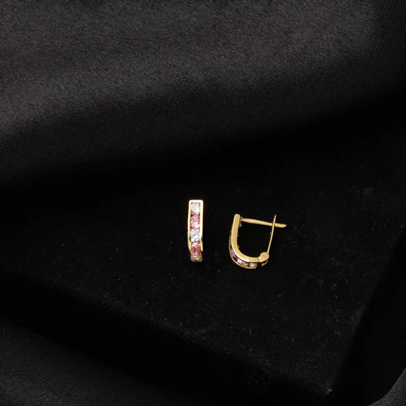 14 Ayar Altın Pembe Bebek Küpesi - Resim 4