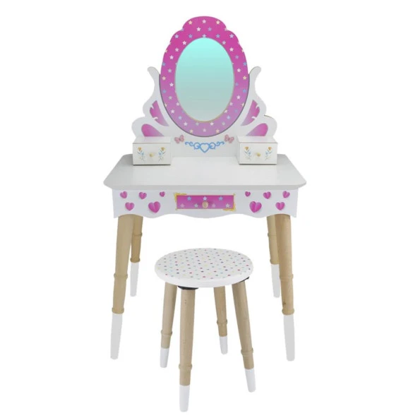 ÇG68 Okutan, Ahşap Çocuk Makyaj Masası Seti - 4