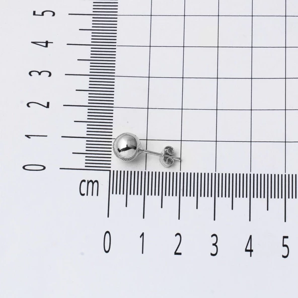 14 Ayar Beyaz Altın Top Küpe 8 mm. - 6