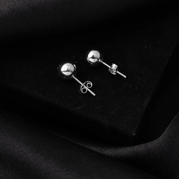 14 Ayar Beyaz Altın Top Küpe 8 mm. - 4