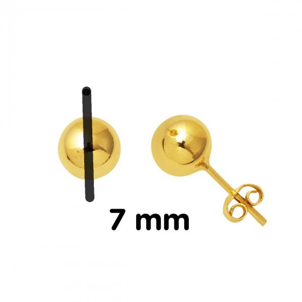 14 Ayar Altın Top Küpe 7 mm. - 5