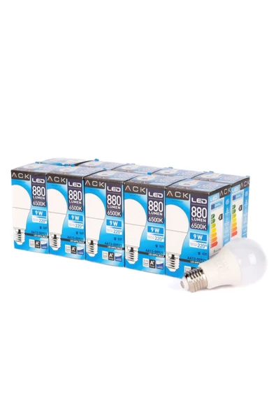 Ack 9w 10lu Paket A60 Led Ampul 6500k Beyaz Işık 880lm E27