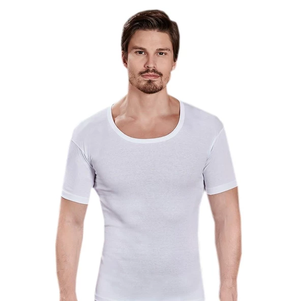 6 lı Paket Berrak Erkek Kısakol Bisiklet Yaka Fanila 1002 Beyaz