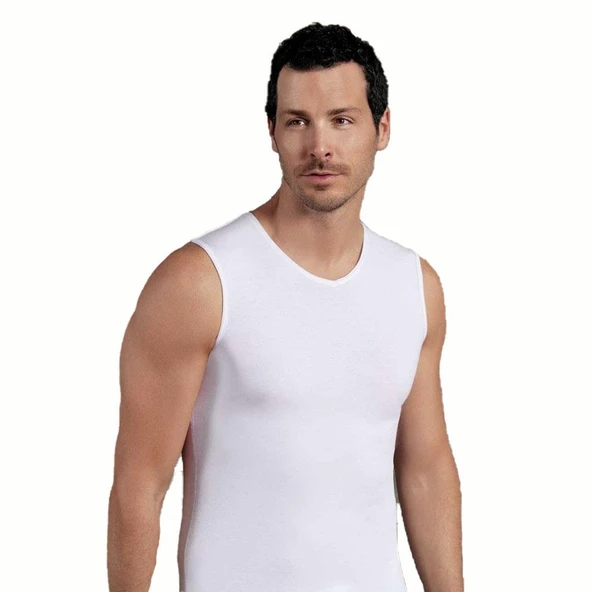 Şahinler Erkek Sıfır Kollu V Yakalı Likralı Atlet Beyaz ME078 ürün görseli