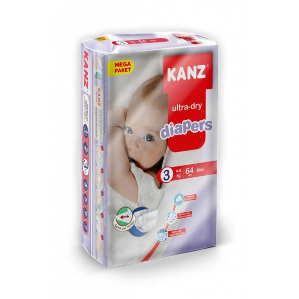 Kanz Mega Paket - 3 No Midi 4 - 9 kg 64 Adet