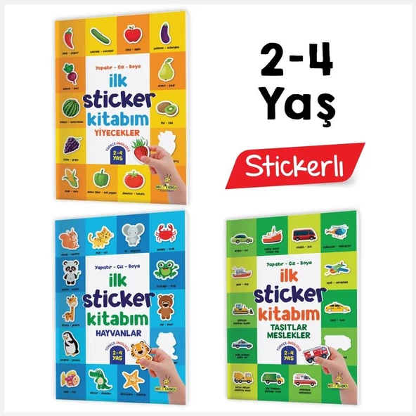 Y.Z. 2-4 Yaş İlk Sticker Kitabım Yapıştır-Çiz-Boya (Taşıtlar Hayvanlar Yiyecekler)