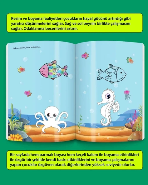 3-6 Yaş İnce Motor Becerilerini Geliştiren Parmak Boyama Kitabım Serisi (Parmak Boya ve Keçeli Kalem Seti Hediyeli) - 8