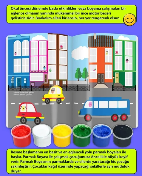 3-6 Yaş İnce Motor Becerilerini Geliştiren Parmak Boyama Kitabım Serisi (Parmak Boya ve Keçeli Kalem Seti Hediyeli) - 9
