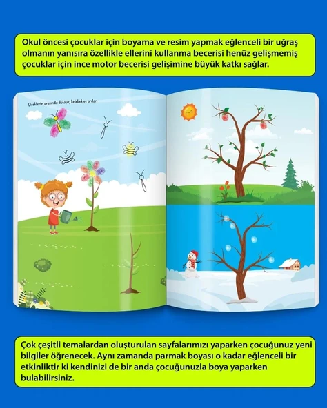 3-6 Yaş İnce Motor Becerilerini Geliştiren Parmak Boyama Kitabım Serisi (Parmak Boya ve Keçeli Kalem Seti Hediyeli) - 7