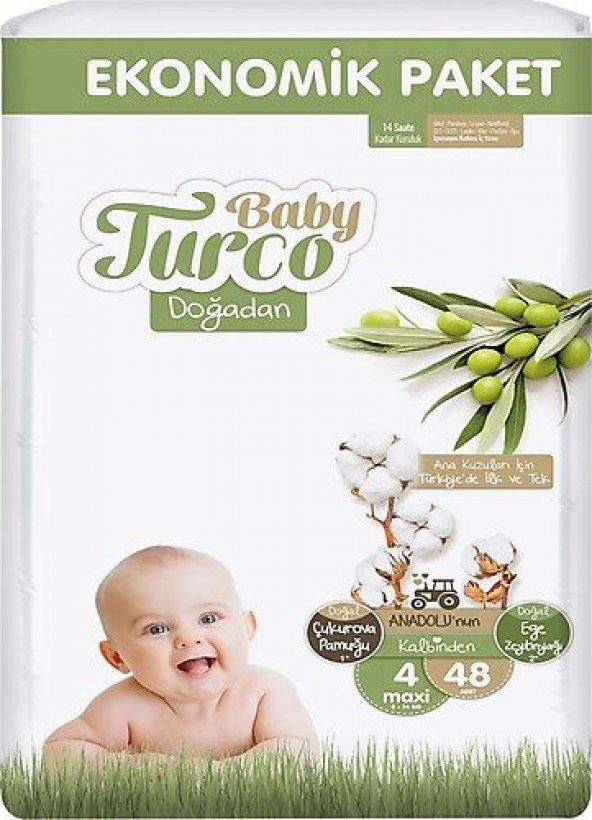 Baby Turco Doğadan Klasik Bebek Bezi Maxi 8-14 kg No: 4 48'li