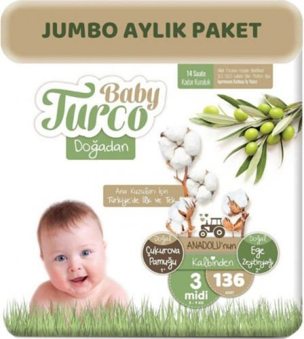 Baby Turco Doğadan Bonus Paket Bebek Bezi No: 3 136'lı