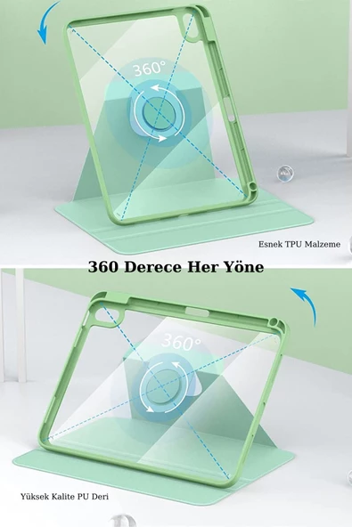 iPad Air 10.9 5.Nesil Uyumlu 360° Dönebilen Pino Tablet Kılıfı - Resim 9