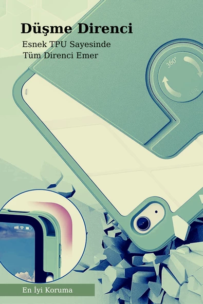 iPad Air 10.9 5.Nesil Uyumlu 360° Dönebilen Pino Tablet Kılıfı - Resim 11