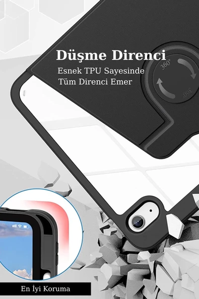 iPad Air 10.9 5.Nesil Uyumlu 360° Dönebilen Pino Tablet Kılıfı - Resim 5