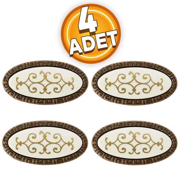 Seçil Düğme Metal Beyaz Eskitme Antik Bakır (4 ADET) Mobilya Mutfak Dolap Kulpu Kulbu Kulpları