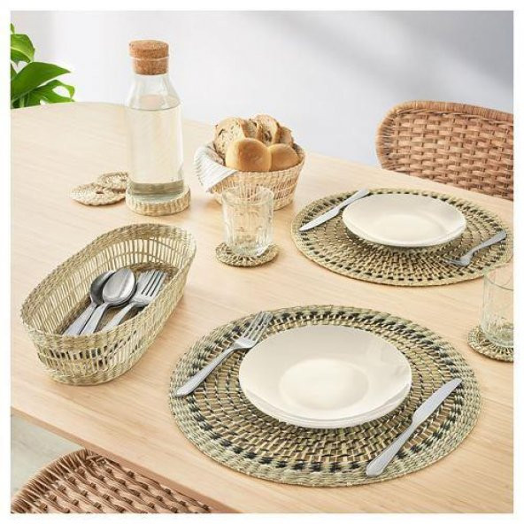 6 Adet Amerikan Servis, Natürel MeridyenDukkan 37 cm Rattan-Yuvarlak-Dekoratif Servis - 6