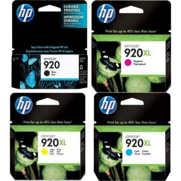 HP 920 SİYAH / 920XL RENKLİ CD972A / CD973A / CD974A Orijinal 4Lü Kartuş Seti