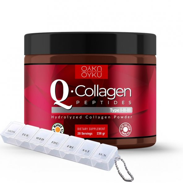 Öykü Q-COLLAGEN / Collagen / Kolajen / Tip 1-2-3 Vitamin C (238gr Toz) 1 Kutu / İlaç Kutusu Hediye