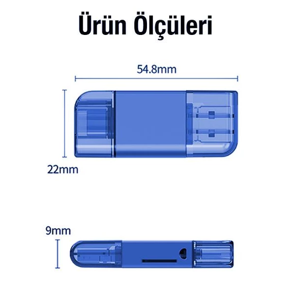 Polham USB, Type-c ve Lightning Girişli Ultra Hızlı Hafıza Kart Okuyucu, Micro SC Hafıza Kart Reader - 9