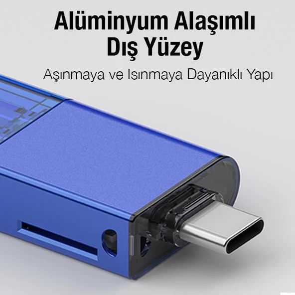 Polham USB, Type-c ve Lightning Girişli Ultra Hızlı Hafıza Kart Okuyucu, Micro SC Hafıza Kart Reader - 12