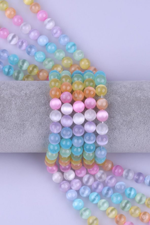 Renkli Selenit Doğal Taş Dizi 8 mm Küre Kesim
