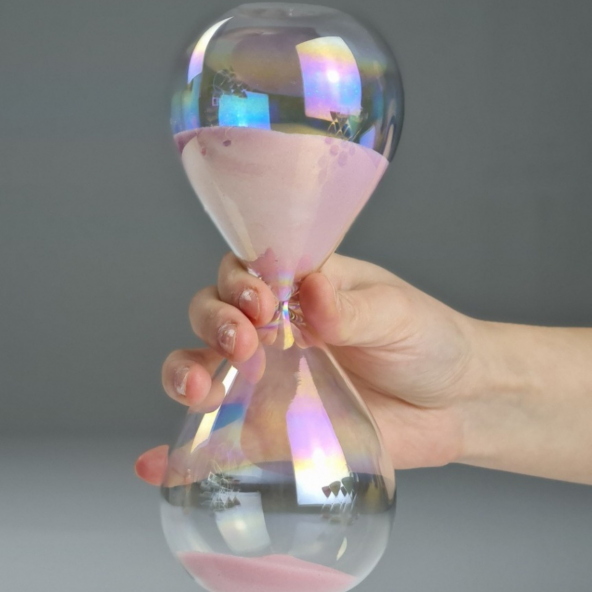 Shine Kum Saati, Gökkuşağı Parlak Cam Pembe Trend Kum Saati, 1 Saat Kum Saati, Kitaplık Masa Dekoru - 2