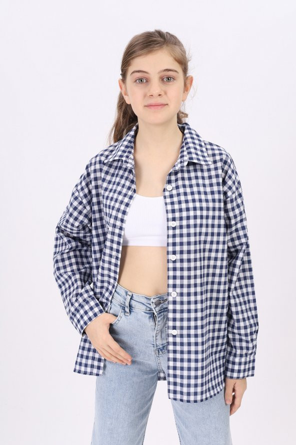 Kız Çocuk Ekose Gömlek 9-14 Yaş Lx182-2 - 4