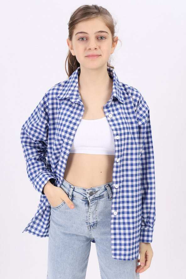 Kız Çocuk Ekose Gömlek 9-14 Yaş Lx182-2 - 5