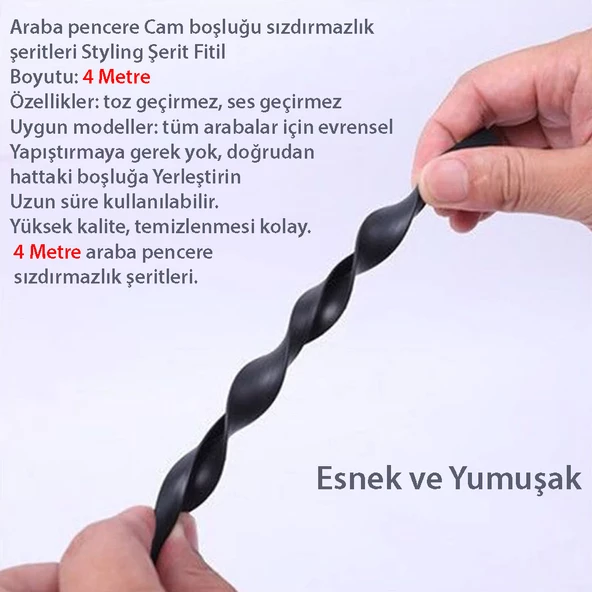 Contacall Otomobil Fitili Üniversal Tüm Araçlara Uyumlu Cam Arası Ses Engelleyici Fitil 4 Metre Bakalit Cam Arası Kapama - 3