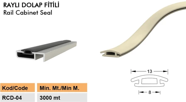 Contacall Raylı Dolap Fitili Genişlik 13 Mm Tırnak 8 Mm 25 Metre Gri