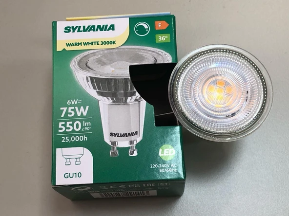 2 ADET SYLVANIA  DİMLİ  6W 75W 550 LÜMEN GU 10 3000KELVİN LED SPOT 25,000 SAAT