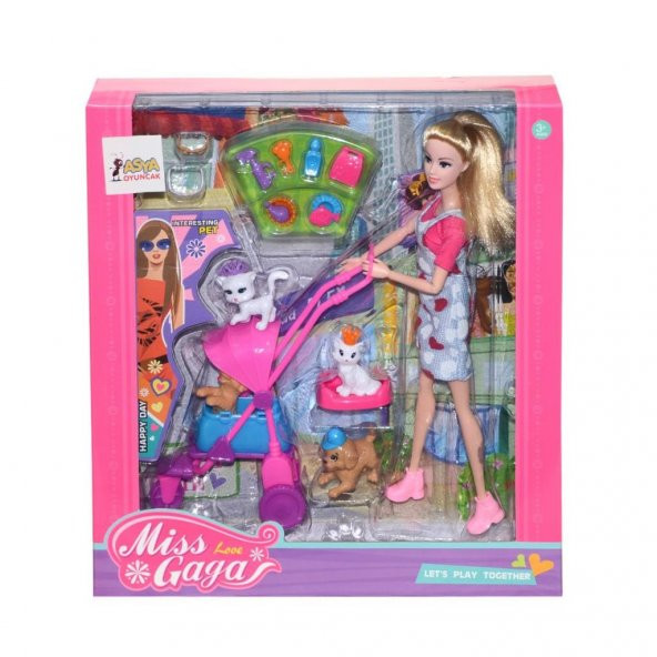 21534-51806 Asya, Miss Gaga Pusetli Evcil Hayvanlı Bebek Seti / +3 yaş