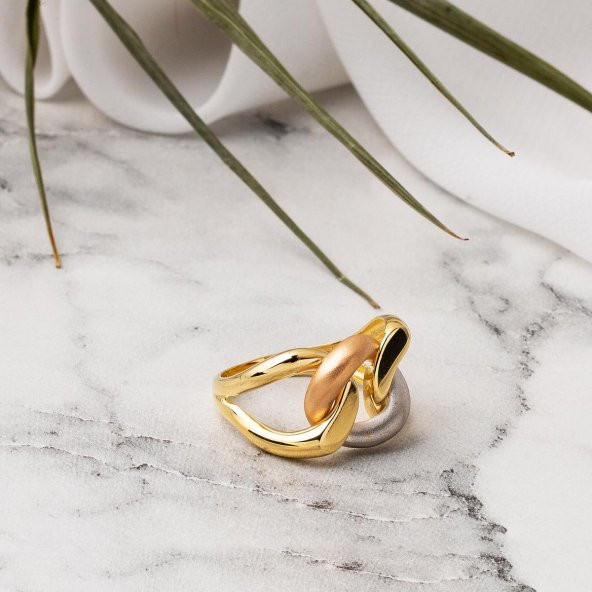 3 Renkli Gurmet 14 Ayar Altın Yüzük - Resim 3