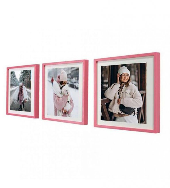 Yapışan Sök Tak Kare Çerçeve - Pembe 3'Lü Paket (FOTOĞRAF BASKILI) - 2