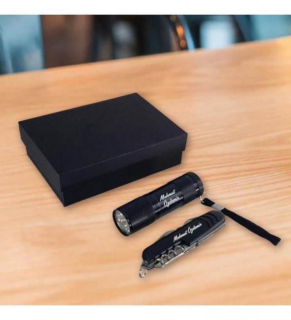 Kişiye Özel Hediyelik Set Led El Feneri ve 7 Fonksiyonlu Çakı HK2461 - 2