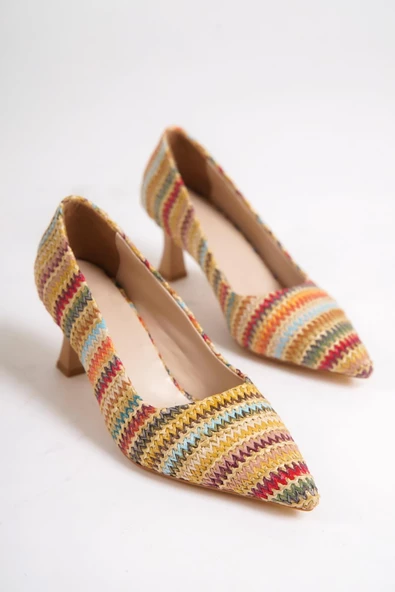 Kandy Çok Renkli Stiletto Kısa Kadeh Topuklu Ayakkabı - Resim 4