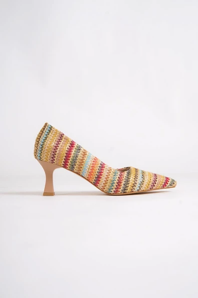 Kandy Çok Renkli Stiletto Kısa Kadeh Topuklu Ayakkabı - Resim 2