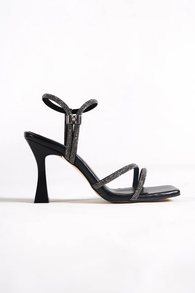 Midney Siyah Taşlı Topuklu Abiye Ayakkabı - 2