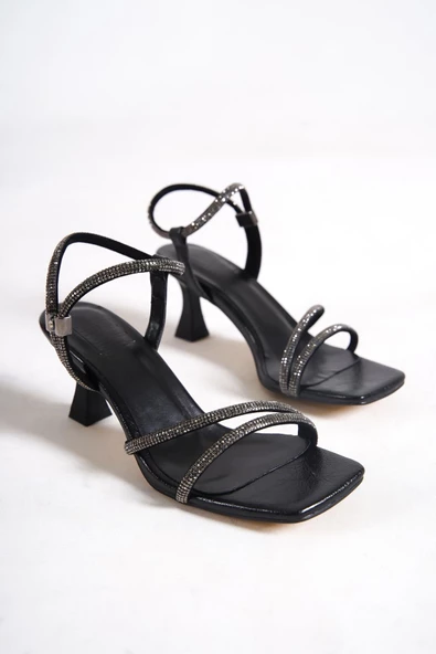 Sidney Siyah Taşlı Abiye Kısa Topuklu Ayakkabı - 4