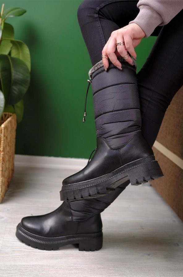 CASSO ULTRA HAFİF KAYMAZ YÜKSEK TABAN BAĞSIZ FERMUARSIZ KOLAY GİYİM KADIN SİYAH ÇEKME KARBOT - 2