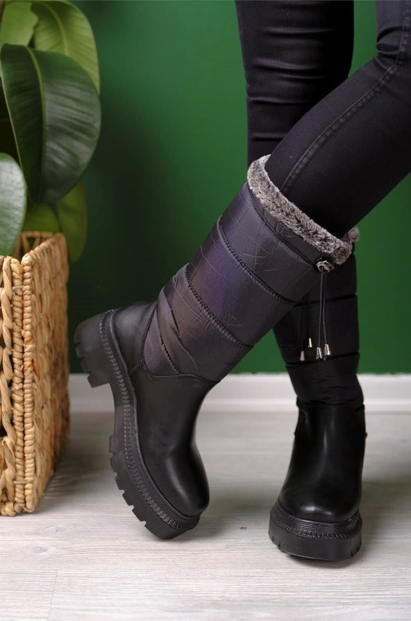 CASSO ULTRA HAFİF KAYMAZ YÜKSEK TABAN BAĞSIZ FERMUARSIZ KOLAY GİYİM KADIN SİYAH ÇEKME KARBOT - 3