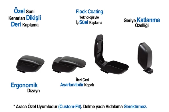 OMSA Dacia Sandero Stepway Sürgülü Kol Dayama Siyah 2012-2020 Arası - 6