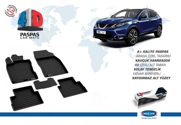 Nissan Qashqai 4D Havuzlu Paspas Siyah 2014-2021 Arası