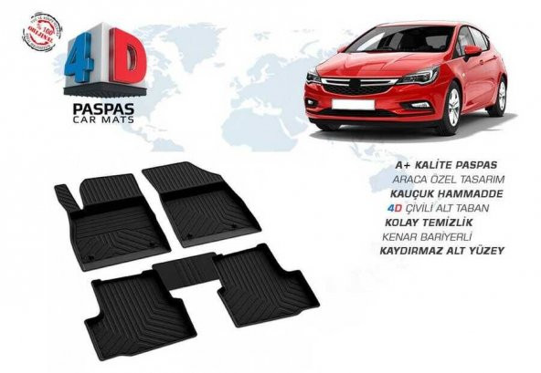 OMSA Opel Astra K 4D Havuzlu Paspas Siyah 2015-2021 Arası