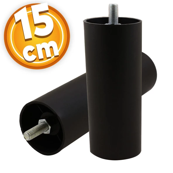 Mobilya Kanepe Koltuk Baza Yükseltici Yükseltme M8 Civatalı Vidalı Orta Destek Ayağı Ayak Siyah 15cm