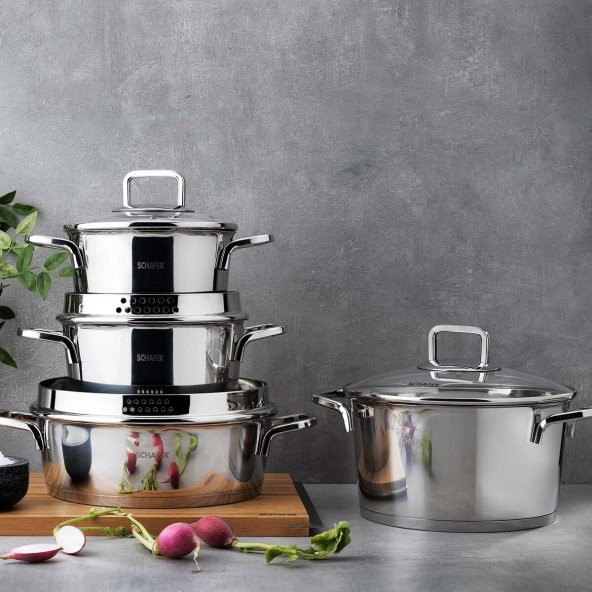 Schafer Stahl Çelik Tencere Seti 8 Parça Inox - 2